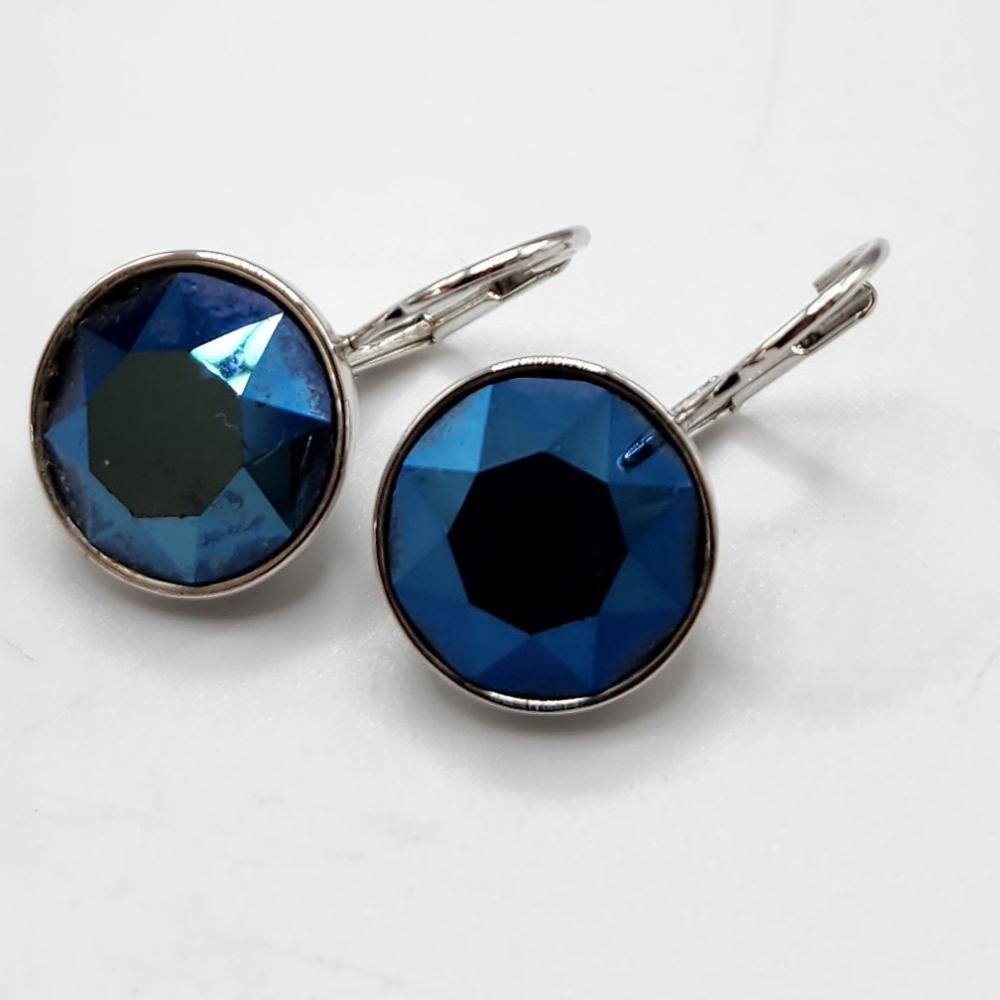 Swarovski blue crystal earrings Bella Drop Pierced Rhodium Plated Silver Tone